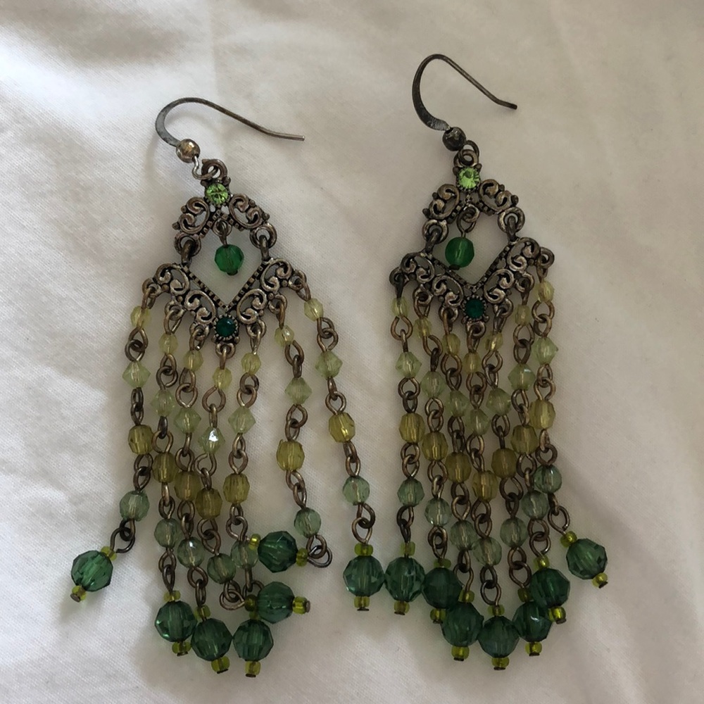 Green chandelier earrings